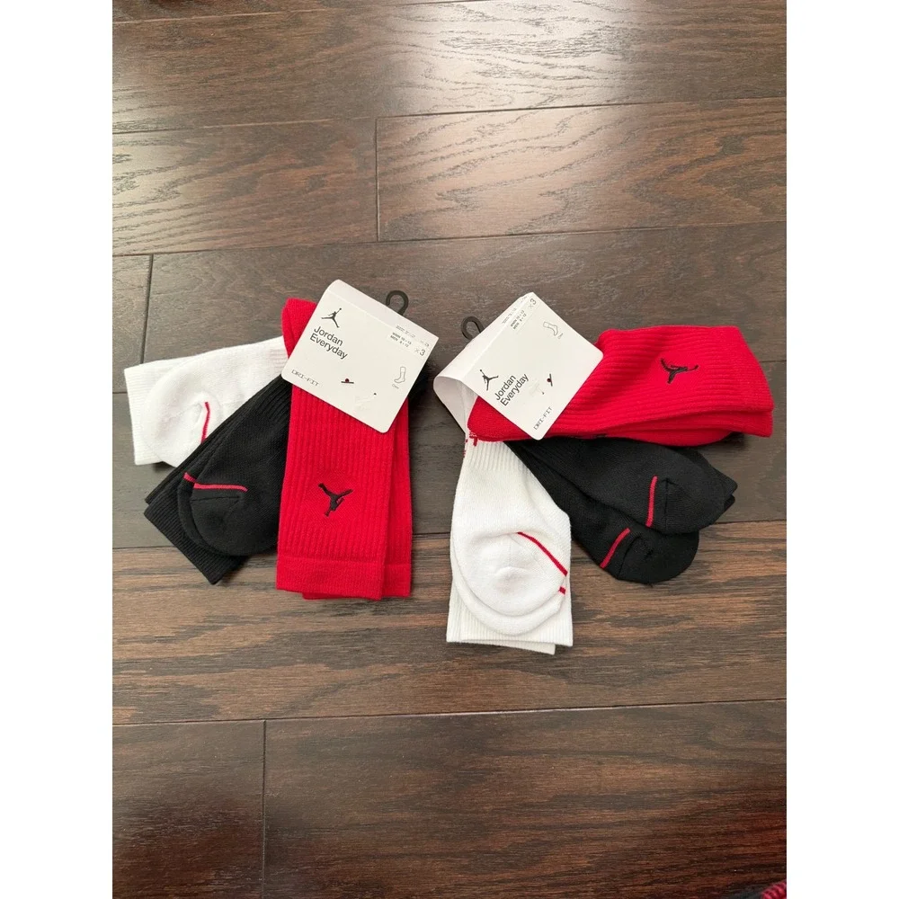 Jordan Everyday Dri-FIT Crew Socks 6 Pairs Red Black White DX9632-918 Men 8-12 L